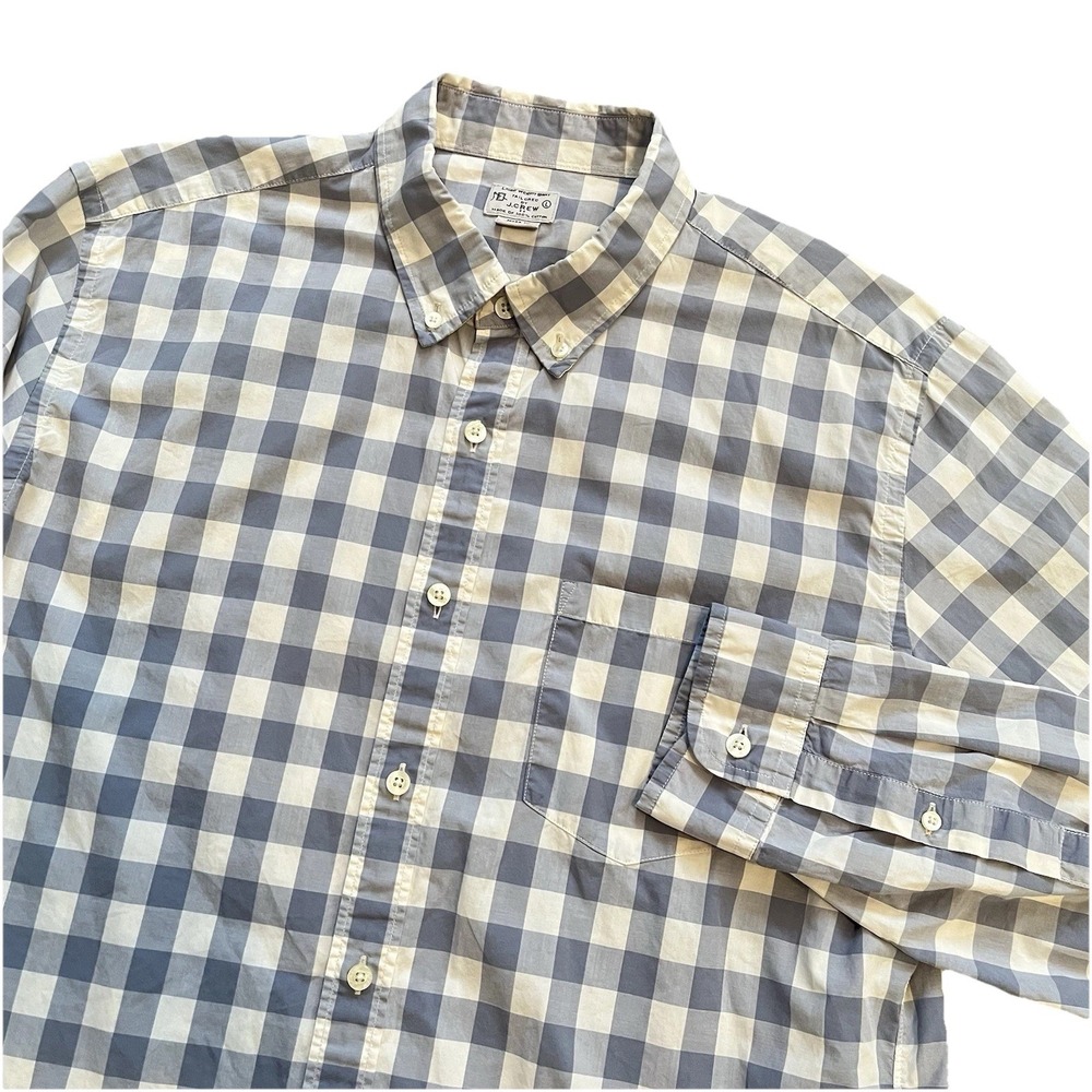 J Crew Factory Plaid Check Shirt‎ Mens L Gray Light Weight Button Up Cotton
